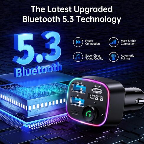 محول سيارة SYNCWIRE Bluetooth 5.3 FM Transmitter Car 48W (PD 36W & 12W) [مفتاح الإضاءة] [صوت HiFi Bass] [شحن سريع] محول موسيقى راديو لاسلكي شاشة LED للاتصال بدون استخدام اليدين يدعم محرك USB in Saudi Arabia