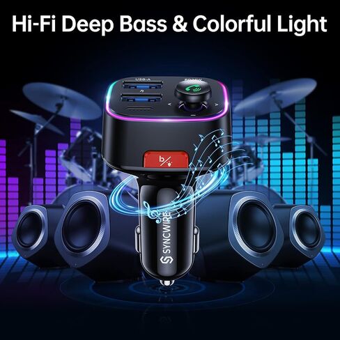 محول سيارة SYNCWIRE Bluetooth 5.3 FM Transmitter Car 48W (PD 36W & 12W) [مفتاح الإضاءة] [صوت HiFi Bass] [شحن سريع] محول موسيقى راديو لاسلكي شاشة LED للاتصال بدون استخدام اليدين يدعم محرك USB in Saudi Arabia