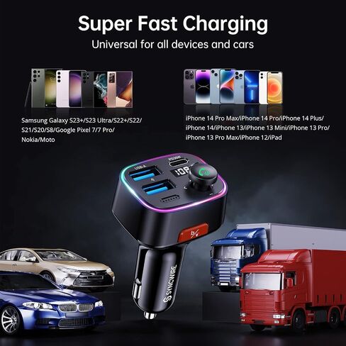 محول سيارة SYNCWIRE Bluetooth 5.3 FM Transmitter Car 48W (PD 36W & 12W) [مفتاح الإضاءة] [صوت HiFi Bass] [شحن سريع] محول موسيقى راديو لاسلكي شاشة LED للاتصال بدون استخدام اليدين يدعم محرك USB in Saudi Arabia