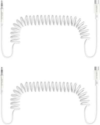 JSAUX USB C to 3.5mm Audio Aux Jack Spring Cable【2 Pack 5ft】| Stretch Out and Draw Back Freely | USB Type C to 3.5 mm Headphone Stereo Coiled Cord Car Compatible with Galaxy S8 to S23,iPad Pro,Pixel in Saudi Arabia