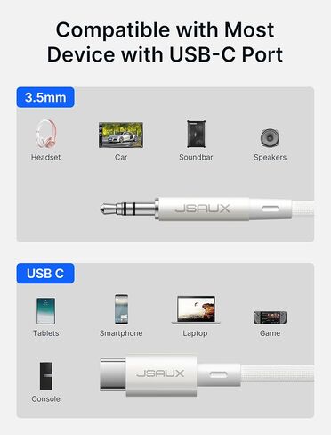 JSAUX USB C to 3.5mm Audio Aux Jack Spring Cable【2 Pack 5ft】| Stretch Out and Draw Back Freely | USB Type C to 3.5 mm Headphone Stereo Coiled Cord Car Compatible with Galaxy S8 to S23,iPad Pro,Pixel in Saudi Arabia