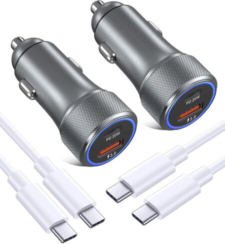 شاحن سيارة USB C، 36 وات 2 حزمة PD3.0 وQC3.0 محول شاحن سيارة سريع USB مزدوج شاحن سيارة سريع الشحن من النوع C متوافق مع كابل Galaxy S22/S21/S20 Google Pixel 6 iPhone 13 12 11 Pro Max-6FT C-C in Kuwait