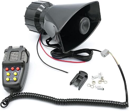 Rockmoon Car Siren Horn 7 Tone Sound Siren Police Mic PA مكبر صوت نظام السيارة في حالات الطوارئ مع مكبر صوت للميكروفون - 100 واط صوت الطوارئ الكهربائي - 12 فولت، أسود in Saudi Arabia