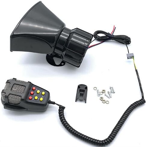 Rockmoon Car Siren Horn 7 Tone Sound Siren Police Mic PA مكبر صوت نظام السيارة في حالات الطوارئ مع مكبر صوت للميكروفون - 100 واط صوت الطوارئ الكهربائي - 12 فولت، أسود in Saudi Arabia