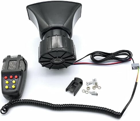 Rockmoon Car Siren Horn 7 Tone Sound Siren Police Mic PA مكبر صوت نظام السيارة في حالات الطوارئ مع مكبر صوت للميكروفون - 100 واط صوت الطوارئ الكهربائي - 12 فولت، أسود in Saudi Arabia
