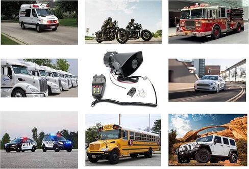 Rockmoon Car Siren Horn 7 Tone Sound Siren Police Mic PA مكبر صوت نظام السيارة في حالات الطوارئ مع مكبر صوت للميكروفون - 100 واط صوت الطوارئ الكهربائي - 12 فولت، أسود in Saudi Arabia