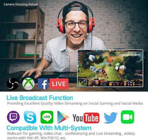 Webcam With Microphone for Desktop,1080p Webcam Built-in Mic, Streaming Computer USB Web Camera for Video Conferencing, Teaching, Streaming, and Gaming in Saudi Arabia