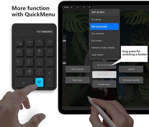 YESWORD X-18، لوحة مفاتيح Procreate لجهاز iPad، اختصار، بلوتوث لاسلكي، قابلة لإعادة الشحن (أبيض) in Kuwait