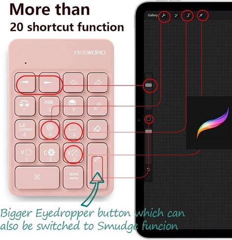 YESWORD X-18، لوحة مفاتيح Procreate لجهاز iPad، اختصار، بلوتوث لاسلكي، قابلة لإعادة الشحن (أبيض) in Kuwait