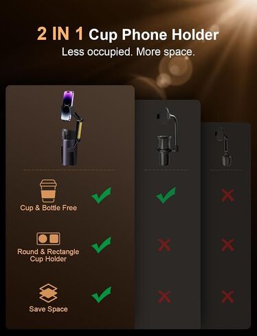 TAZENI Cup Holder Phone Mount for Car Bottle Friendly Cup Phone Holder for Car High Adjustable Cell Phone Cup Holder Expander for Car Easy Install & Sturdy & Durable Fit All 4-7‘’ - Gold in Saudi Arabia