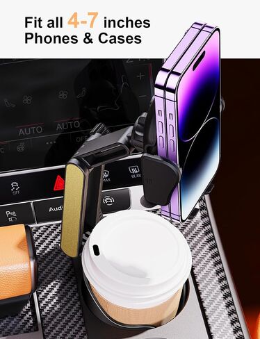TAZENI Cup Holder Phone Mount for Car Bottle Friendly Cup Phone Holder for Car High Adjustable Cell Phone Cup Holder Expander for Car Easy Install & Sturdy & Durable Fit All 4-7‘’ - Gold in Saudi Arabia