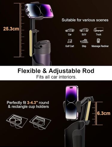 TAZENI Cup Holder Phone Mount for Car Bottle Friendly Cup Phone Holder for Car High Adjustable Cell Phone Cup Holder Expander for Car Easy Install & Sturdy & Durable Fit All 4-7‘’ - Gold in Saudi Arabia
