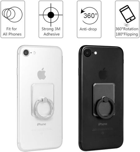 Earea Cell Phone Ring Holder Stand, Transparent Phone Ring Holder 360° Rotation Finger Ring Grip Phone Ring Stand (2Silver+1Black+1Rose Gold) in Saudi Arabia