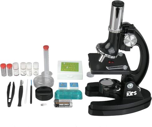 AmScope 120X-1200X 52-pcs Kids Beginner Microscope STEM Kit with Metal Body Microscope, Plastic Slides, LED Light and Carrying Box (M30-ABS-KT2-W),White in Kuwait