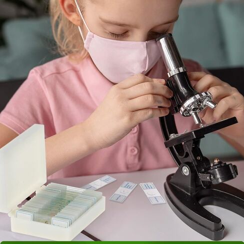 AmScope 120X-1200X 52-pcs Kids Beginner Microscope STEM Kit with Metal Body Microscope, Plastic Slides, LED Light and Carrying Box (M30-ABS-KT2-W),White in Kuwait