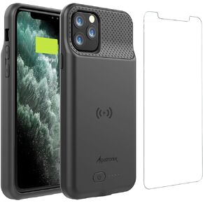 حافظة بطارية Alpatronix iPhone 11 وiPhone XR، غطاء شاحن ممتد واقٍ نحيف بقدرة 5500 مللي أمبير في الساعة مع شحن لاسلكي متوافق مع iPhone 11 وiPhone XR (6.1 بوصة) - أسود