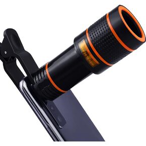 عدسة كاميرا سوداء للهاتف الخلوي 12X بعدسة مقربة عالمية عالية الدقة متوافقة مع هاتف آيفون سامسونج أندرويد الذكي in Kuwait