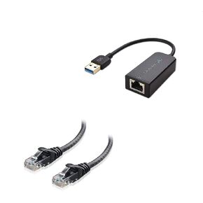 كابل يهم محول USB إلى إيثرنت (USB 3.0 إلى إيثرنت) يدعم شبكة إيثرنت 10/100/1000 ميجابت في الثانية باللون الأسود وكابل إيثرنت Cat6 بدون مشبك in Kuwait