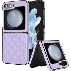XIZYO for Samsung Galaxy Z Flip 5 Case, Samsung Z Flip 5 Case with Ring Cute Aesthetic Leather Case for Women Men Diamond-Shaped Pattern Shockproof Protective Bumper Cover, White