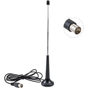 DVB-T HDTV Antenna FM UKW Antenna Digital TV Plug Connector 5 dBi VHF/UHF Mini TV Antenna Magnetic Base 1.5M Cable Compatible for FM radio DVB-T2 HDTV DTMB