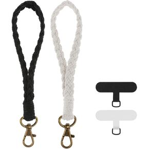 DIVINA VITAE Boho Macrame Lanyard for Phone Handmade Phone Wrist Strap with Tether Tab Wrist Strap for Phone Case Women Girls(2 Black + 2 White) in Saudi Arabia