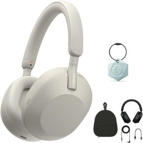 Sony WH-1000XM5 Wireless Noise Canceling Over-Ear Headphones (Silver) Bundle with My Bluetooth Locator Keychain Finder (2 Items)