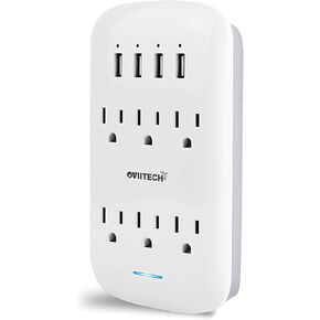 Oviitech Multi Outlet Wall Mount Adapter Surge Protector with 4 (4.2 AMP) USB Charging Ports,3 Outlet Extender Socket Plugs,White,ETL Certified. in Saudi Arabia