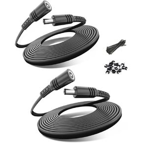 Basesailor 12V DC Extension Cable 10ft 2-Pack,5V 9V 24V 2.1mm x 5.5mm 5521 Power Supply Adapter Long Flat Extender Cord,Female to Male Wire for Outdoor CCTV Security Camera,IP Network Camera,DVRs