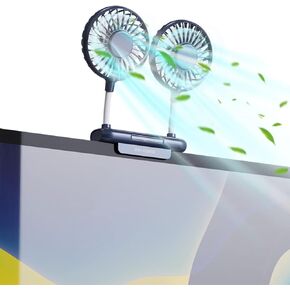 Desktop Fan, Monitor Clip on Fan with 2 Fan Heads, 3 Speeds Office Desk fan USB Powered Cooling Fan with Sturdy Adjustable Clamp, Strong Wind Quiet Personal USB Small Fan for Laptops, Desktop.