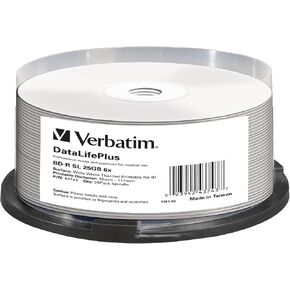 أقراص بلو راي فارغة من Verbatim BD-R سعة 25 جيجابايت - سرعة حرق 6X، قابلة للطباعة، 25 حزمة عمود دوران 43743 in Kuwait