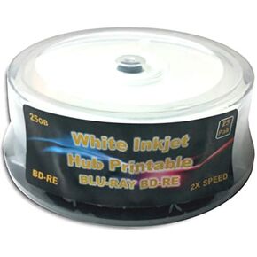 25-Pak 25GB White Inkjet HUB Printable 2X BLU-RAY BD-RE's in Cakebox