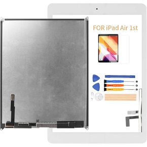 بديل شاشة A-MIND لجهاز iPad Air الجيل الأول 9.7 بوصة A1474 A1475 A1476 (ليس للهواء 2) شاشة LCD ومحول رقمي لشاشة اللمس مع زر الصفحة الرئيسية ومجموعة إصلاح الأدوات المجانية وواقي الشاشة (أبيض) in Saudi Arabia
