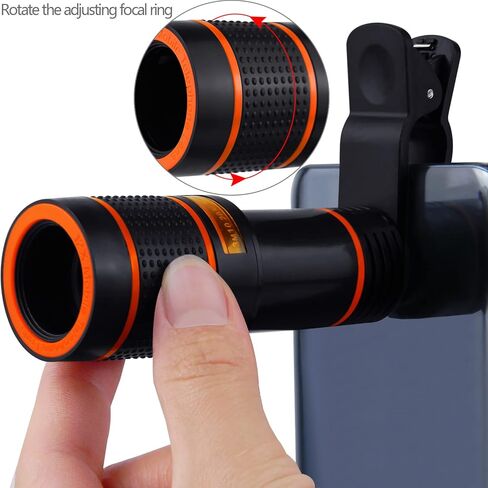 عدسة كاميرا سوداء للهاتف الخلوي 12X بعدسة مقربة عالمية عالية الدقة متوافقة مع هاتف آيفون سامسونج أندرويد الذكي in Kuwait