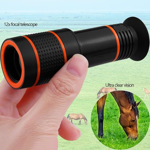 عدسة كاميرا سوداء للهاتف الخلوي 12X بعدسة مقربة عالمية عالية الدقة متوافقة مع هاتف آيفون سامسونج أندرويد الذكي in Kuwait