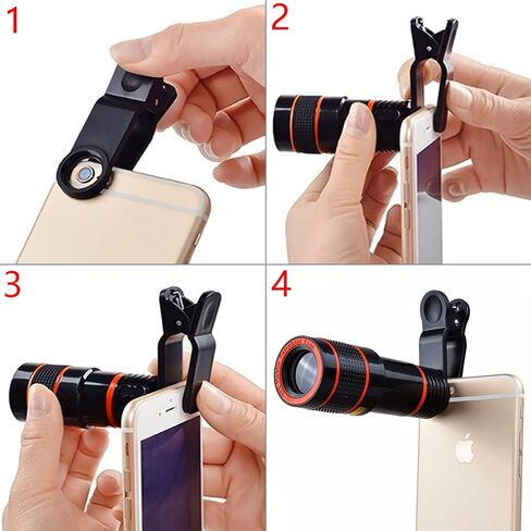 عدسة كاميرا سوداء للهاتف الخلوي 12X بعدسة مقربة عالمية عالية الدقة متوافقة مع هاتف آيفون سامسونج أندرويد الذكي in Kuwait