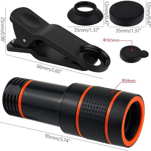 عدسة كاميرا سوداء للهاتف الخلوي 12X بعدسة مقربة عالمية عالية الدقة متوافقة مع هاتف آيفون سامسونج أندرويد الذكي in Kuwait