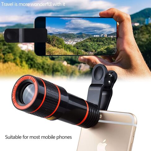 عدسة كاميرا سوداء للهاتف الخلوي 12X بعدسة مقربة عالمية عالية الدقة متوافقة مع هاتف آيفون سامسونج أندرويد الذكي in Kuwait