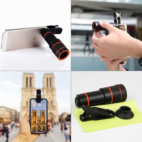 عدسة كاميرا سوداء للهاتف الخلوي 12X بعدسة مقربة عالمية عالية الدقة متوافقة مع هاتف آيفون سامسونج أندرويد الذكي in Kuwait