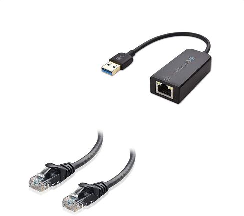 كابل يهم محول USB إلى إيثرنت (USB 3.0 إلى إيثرنت) يدعم شبكة إيثرنت 10/100/1000 ميجابت في الثانية باللون الأسود وكابل إيثرنت Cat6 بدون مشبك in Kuwait