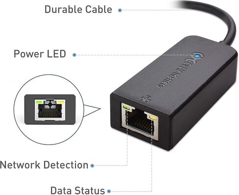 كابل يهم محول USB إلى إيثرنت (USB 3.0 إلى إيثرنت) يدعم شبكة إيثرنت 10/100/1000 ميجابت في الثانية باللون الأسود وكابل إيثرنت Cat6 بدون مشبك in Kuwait