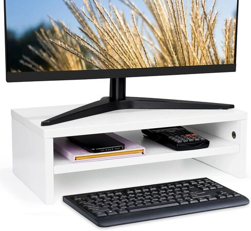 Zucabape Monitor Stand White, Wood Computer Monitor Riser,2 Tiers Desktop Stands 16.5 Inch Multifunctional Desk Storage Organizer for Laptop/Printer/PC/Notebook/keyboard Home Office in Kuwait