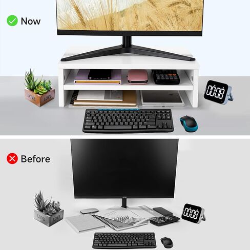 Zucabape Monitor Stand White, Wood Computer Monitor Riser,2 Tiers Desktop Stands 16.5 Inch Multifunctional Desk Storage Organizer for Laptop/Printer/PC/Notebook/keyboard Home Office in Kuwait