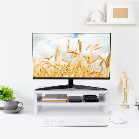 Zucabape Monitor Stand White, Wood Computer Monitor Riser,2 Tiers Desktop Stands 16.5 Inch Multifunctional Desk Storage Organizer for Laptop/Printer/PC/Notebook/keyboard Home Office in Kuwait