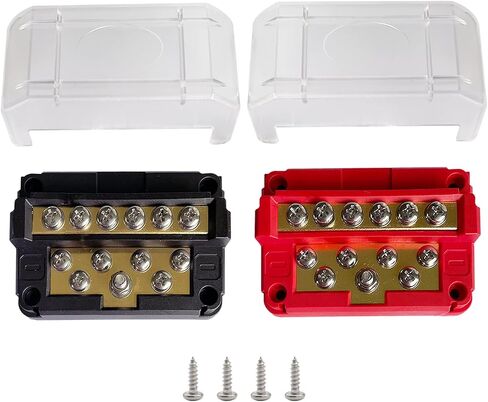 6 Terminals Bus Bar, Ampper 4" Ground Distribution Block Brass Battery BusBar Junction for Car Vehicle Rv Truck Marine Boat Audio Amplifier and More (Black) in Saudi Arabia