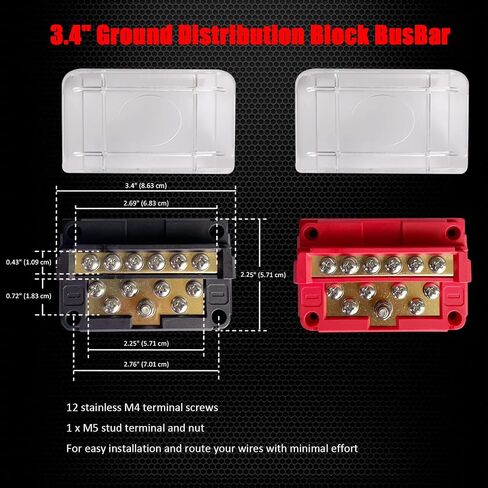 6 Terminals Bus Bar, Ampper 4" Ground Distribution Block Brass Battery BusBar Junction for Car Vehicle Rv Truck Marine Boat Audio Amplifier and More (Black) in Saudi Arabia
