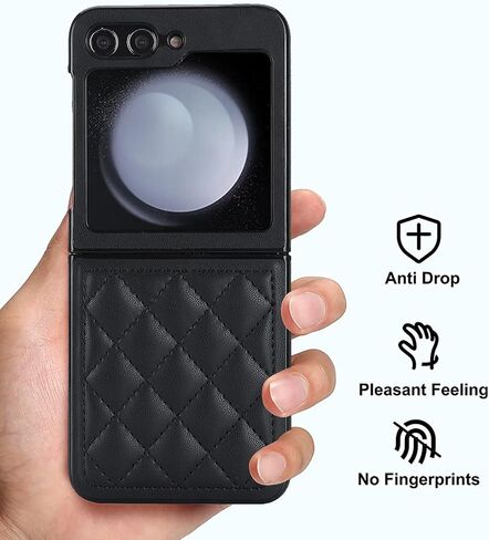 XIZYO for Samsung Galaxy Z Flip 5 Case, Samsung Z Flip 5 Case with Ring Cute Aesthetic Leather Case for Women Men Diamond-Shaped Pattern Shockproof Protective Bumper Cover, White in Kuwait
