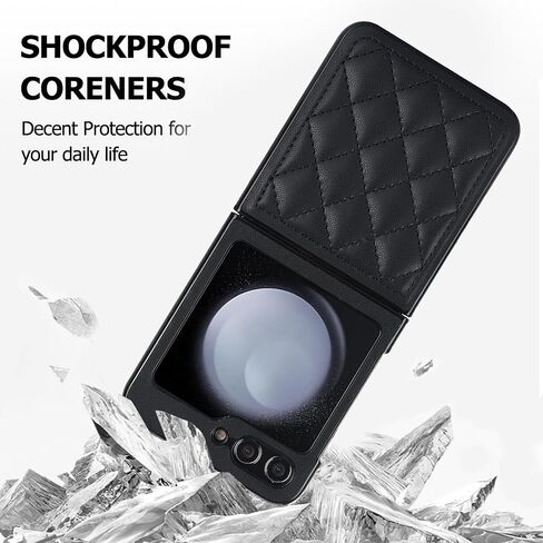 XIZYO for Samsung Galaxy Z Flip 5 Case, Samsung Z Flip 5 Case with Ring Cute Aesthetic Leather Case for Women Men Diamond-Shaped Pattern Shockproof Protective Bumper Cover, White in Kuwait