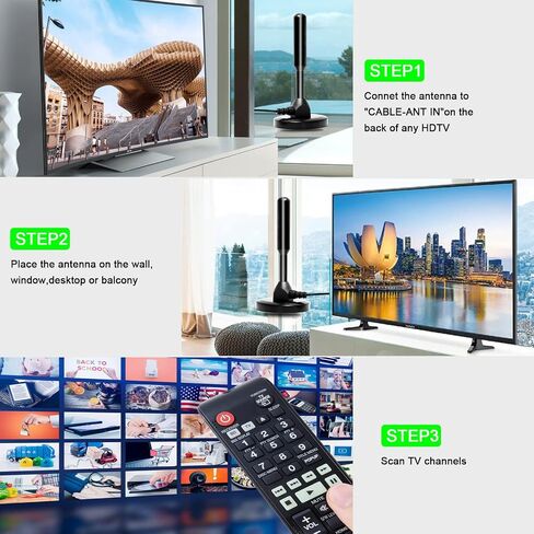 هوائي تلفزيون ZETECH للتلفزيون الذكي بدون كابل هوائي رقمي مضخم للتلفزيون داخلي وخارجي طويل المدى مع مضخم إشارة كبل محوري بطول 16.5 قدم لعصا تلفزيون النار جميع أجهزة التلفزيون in Saudi Arabia