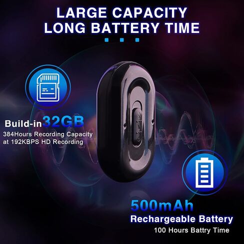 32GB Digital Voice Recorder Voice Activated Recorder with Playback, 100 Hours Battery Time 384 Hours Recording Capacity, Small Tape Recorder for Lectures, Meetings, Interviews in Saudi Arabia