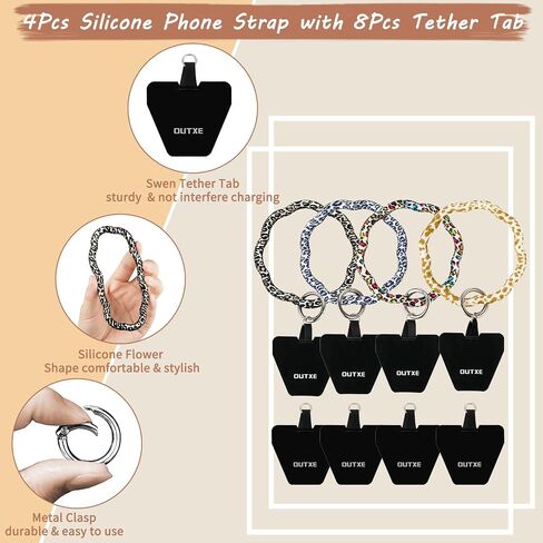 OUTXE Phone Wrist Strap - 8 × Phone Tether Tabs, 4 × Silicone Phone Wrist Lanyard, Women Phone Wristlet Strap Compatible with All Smartphone in Saudi Arabia